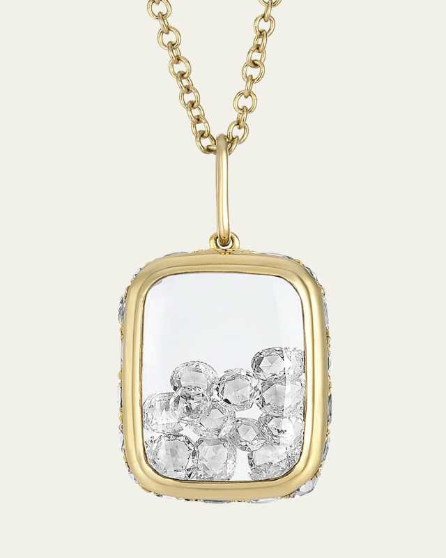 18K Yellow Gold Cushion Necklace with Rose-Cut Diamonds and Kaleidoscope Shaker